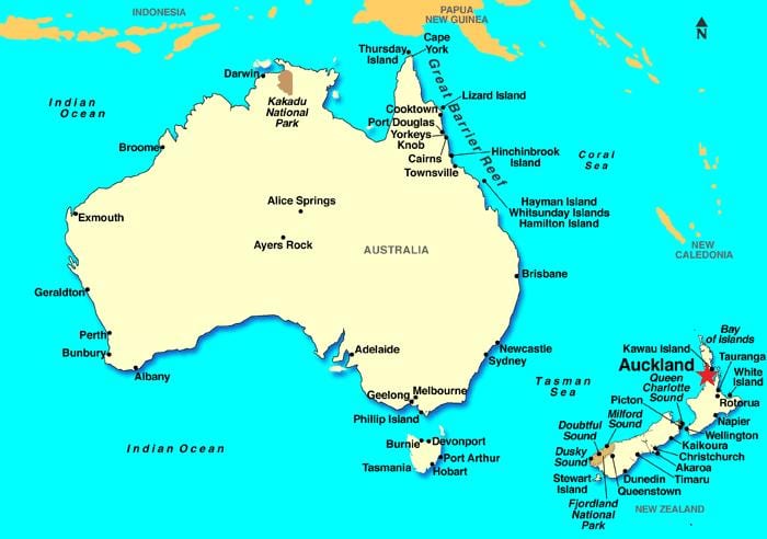 Auckland-en munduko mapa