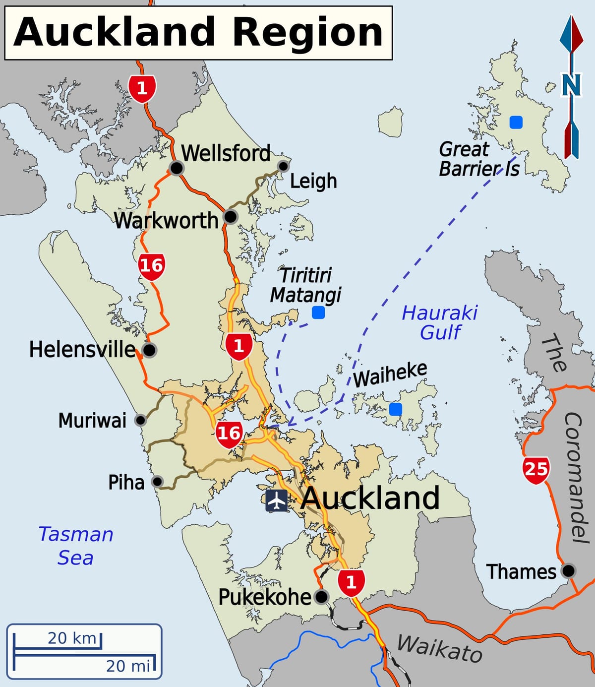 mapa Auckland eskualdea