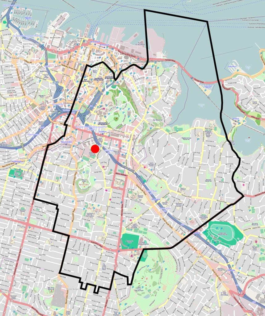 Auckland Gramatika eskola zona mapa