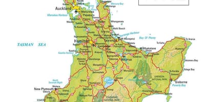 Mapa north island, New Zealand